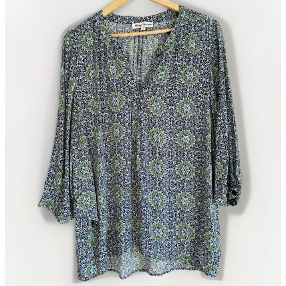 Marisa Christine Blue Mandala Top Womens 1X 3/4 Sleeve Whimsical Fairy